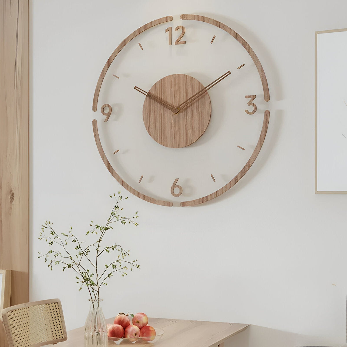 Silent Wall Clock Modern Acrylic Wood Design Non-Ticking Quartz Decorative Timepiece for Living Room Bedroom Home Office