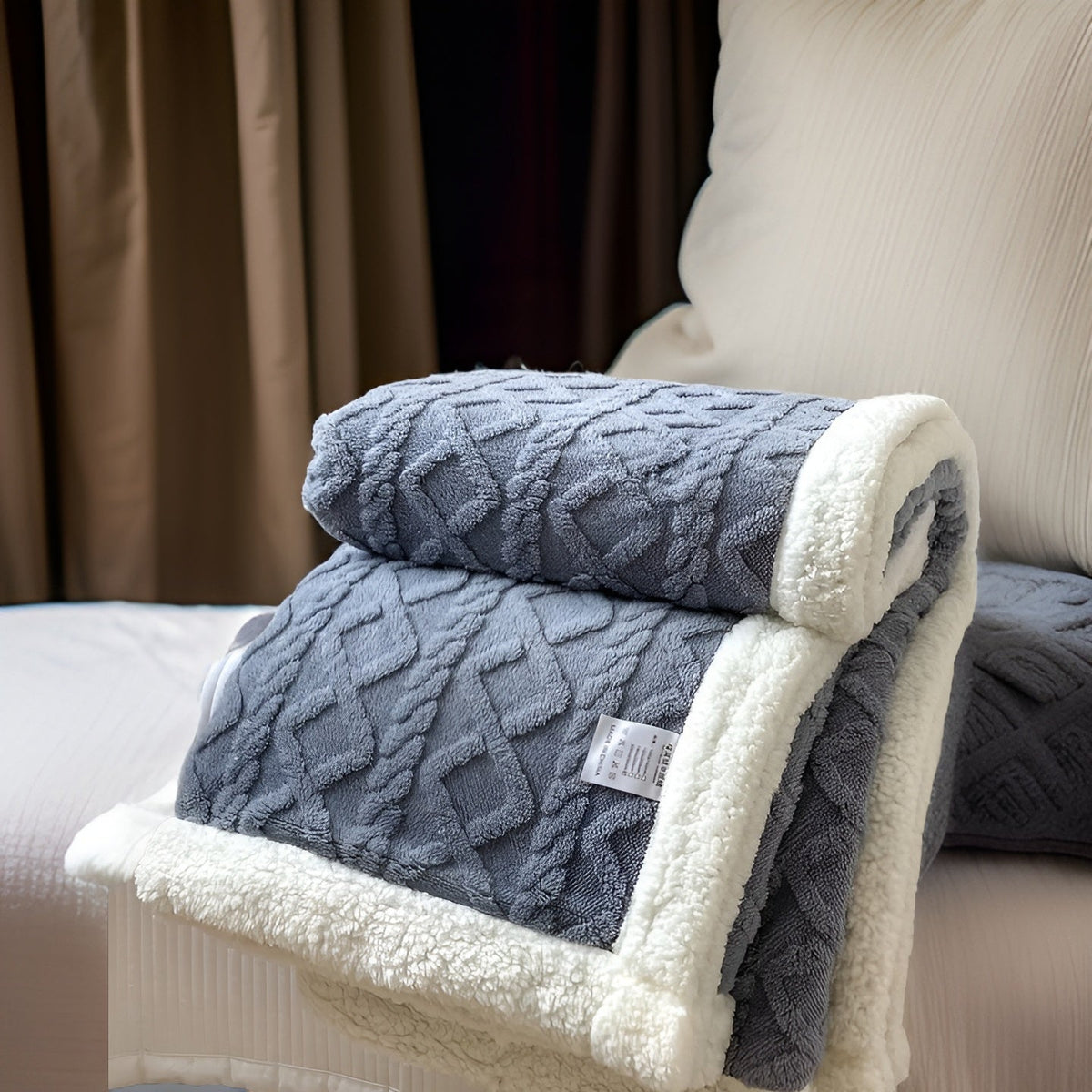 Reversible Sherpa Throw Blanket 59×79 Inches Soft Polyester for Couch Bed Chair Gray White Lightweight Winter Warmth Layer Bedroom Living Ro