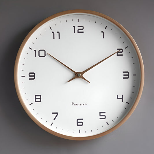 Horloge murale à cadre en bois, quartz silencieux, 12 pouces, cadran blanc rond, chiffres épurés pour cuisine, salon, chambre, bureau, décoration scandinave