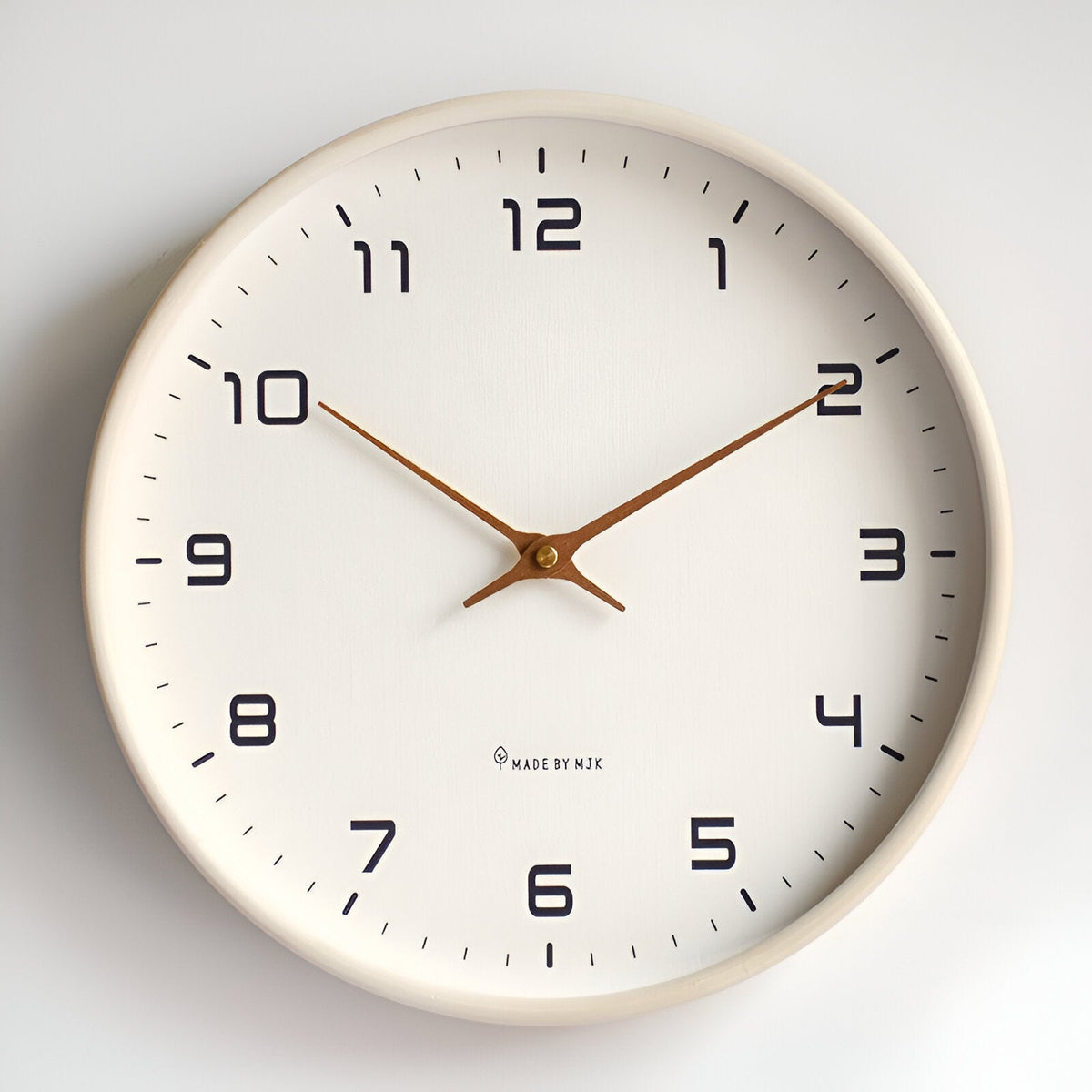 Wood Frame Wall Clock Silent Quartz 12 Inch Round White Dial Clean Numbers for Kitchen Living Room Bedroom Home Office Scandinavian Decor