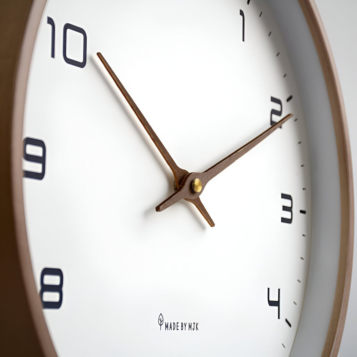 Wood Frame Wall Clock Silent Quartz 12 Inch Round White Dial Clean Numbers for Kitchen Living Room Bedroom Home Office Scandinavian Decor