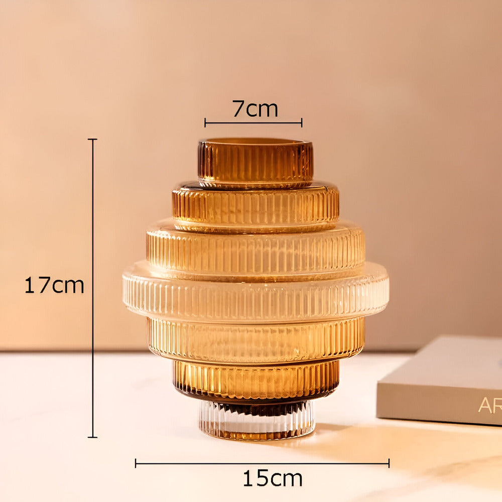 Honey Amber Glass Vase Modern Geometric Decorative Statement Piece for Table Centerpiece Shelf Display Living Room Dining Room Bedroom