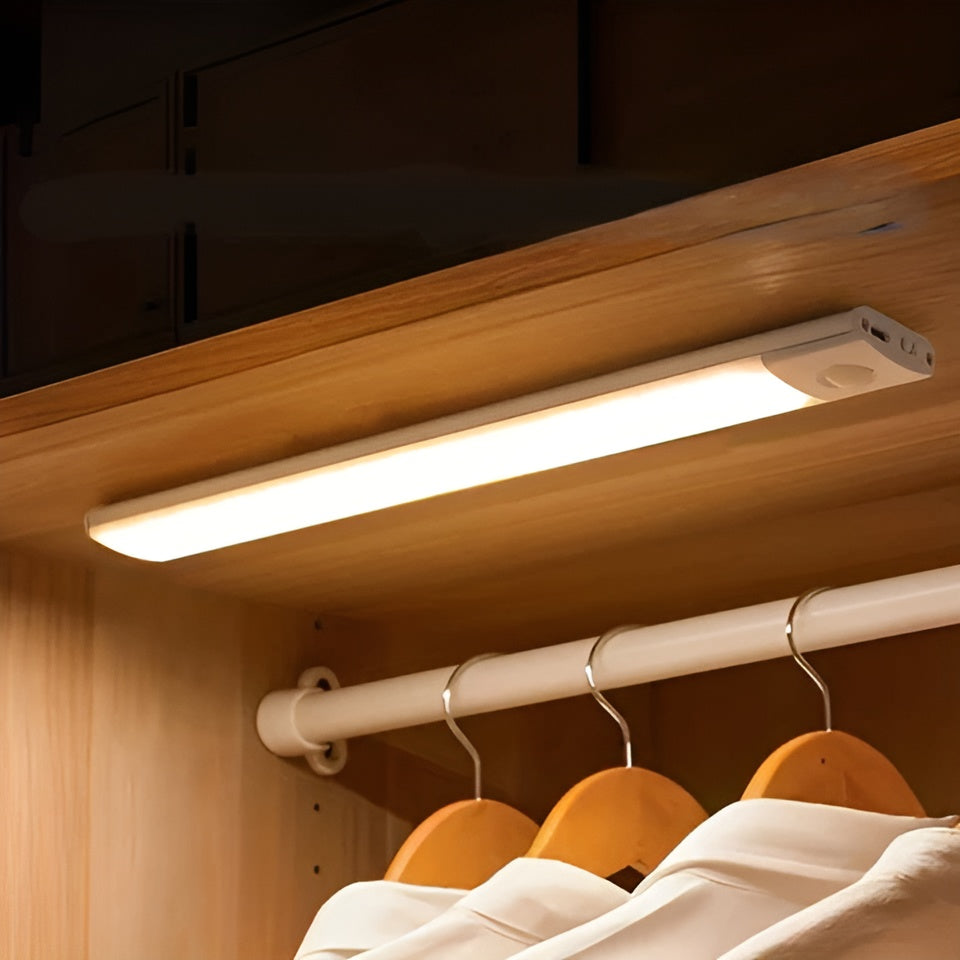 Motion Sensor Under Cabinet LED Light Bar Rechargeable Wireless for Kitchen Closet Wardrobe USB-C Aluminum White 12-16 Inch Slim Profile