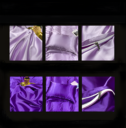 Silk Blend Sheet Set Purple 180 GSM Duvet Cover Fitted Sheet Pillowcases for Queen King Bed Luxury Breathable Bedding for Bedroom Guest Room