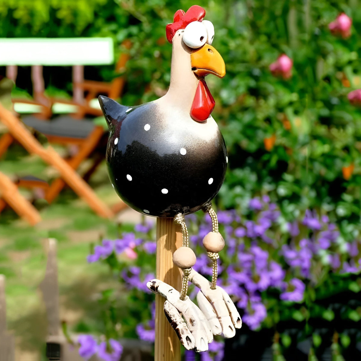 Statues de jardin fantaisistes | Grande poule décorative en résine aux yeux vifs | Décoration d'extérieur durable au charme unique