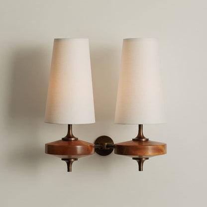 Dual Fabric Sconce Light Fixture Wooden Frame Indoor Lighting Bedroom Hallway Accent Warm Glow 14 in Wide E12 E14 Socket Hardwired Modern Ho