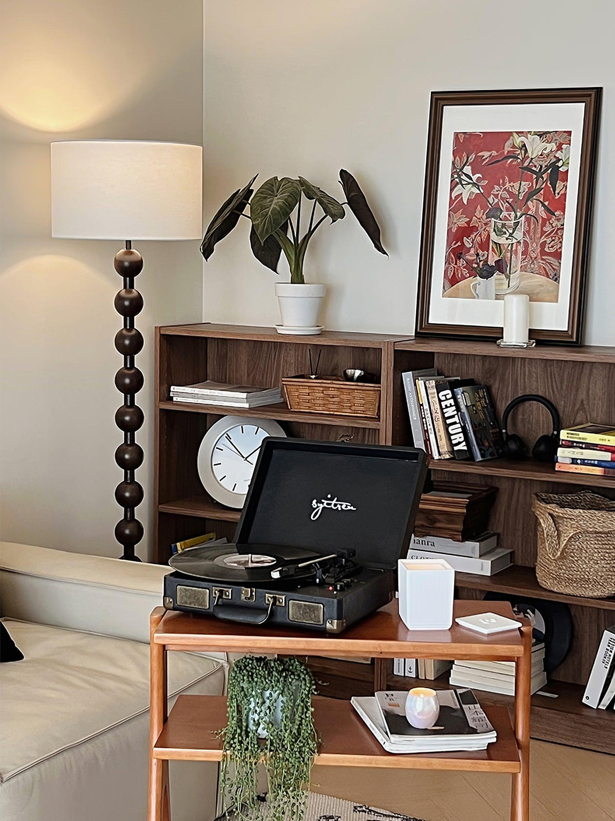 Lampadaire haut avec abat-jour blanc, 160 cm, base en bois naturel, éclairage d'appoint à intensité variable pour chambre, salon, coin lecture, décoration moderne