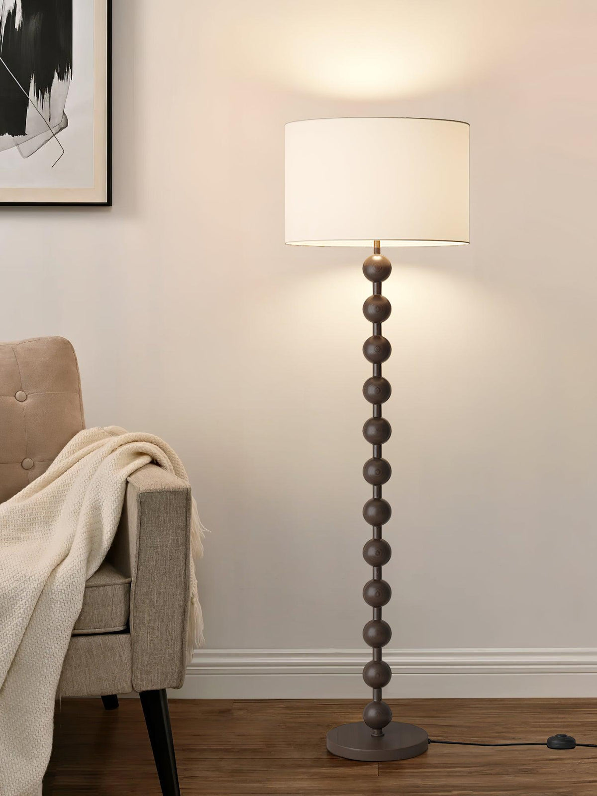 Lampadaire haut avec abat-jour blanc, 160 cm, base en bois naturel, éclairage d'appoint à intensité variable pour chambre, salon, coin lecture, décoration moderne