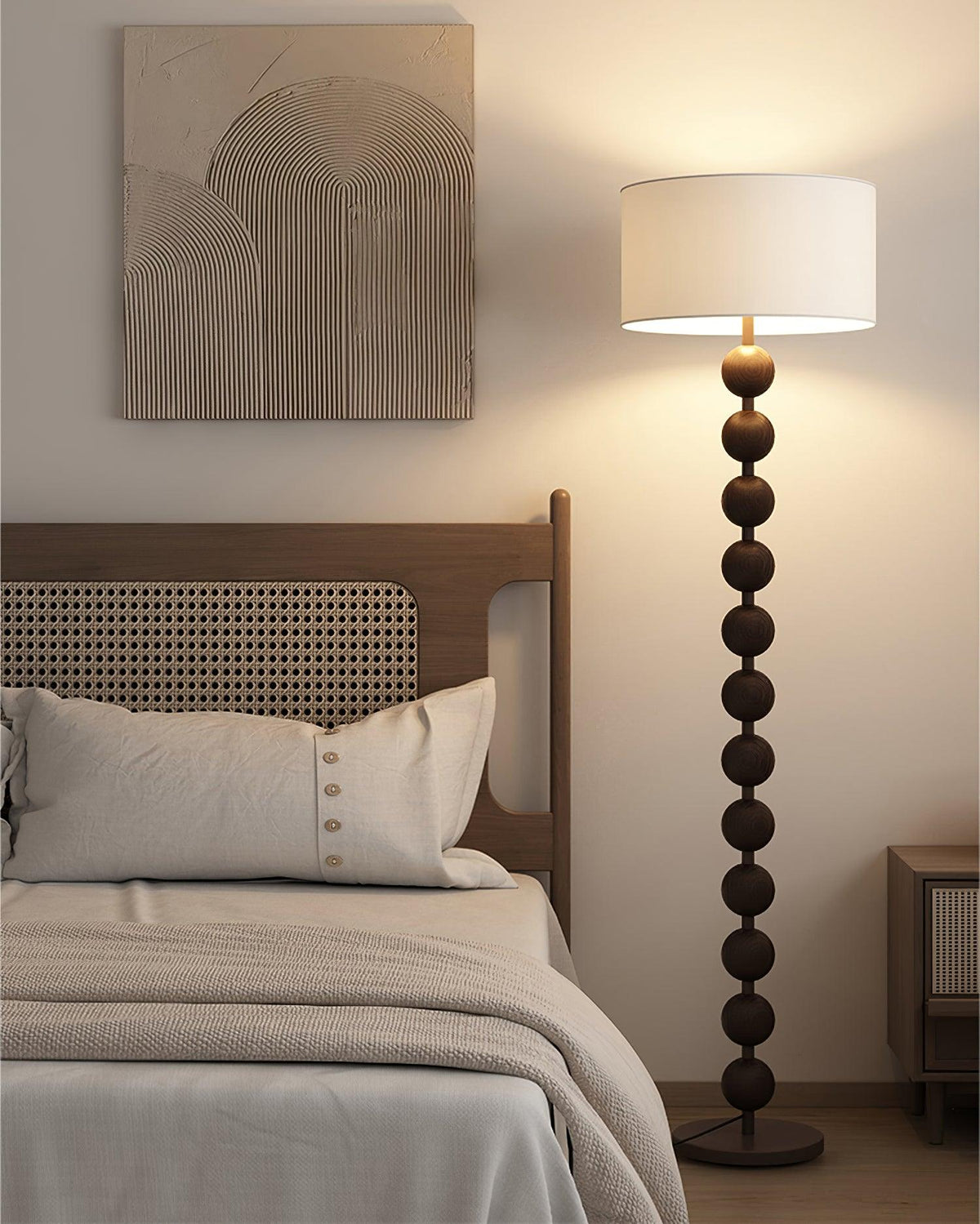 Lampadaire haut avec abat-jour blanc, 160 cm, base en bois naturel, éclairage d'appoint à intensité variable pour chambre, salon, coin lecture, décoration moderne