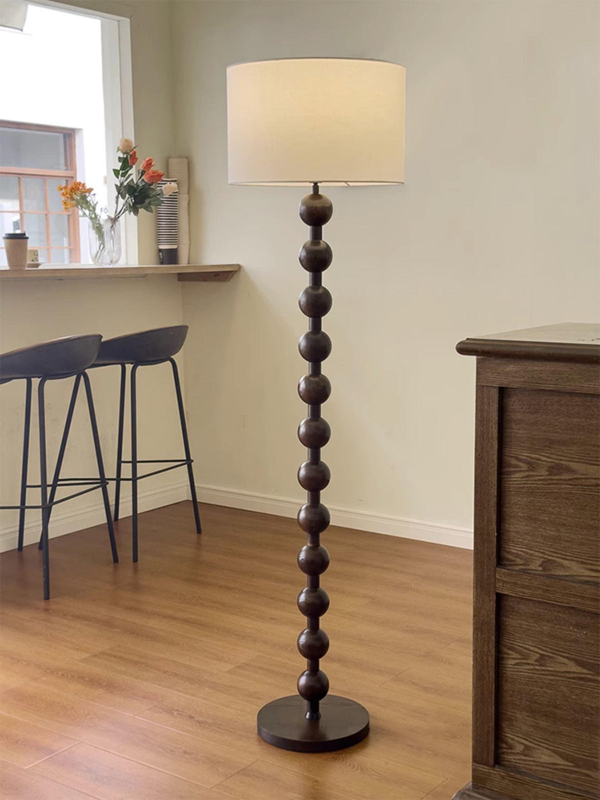 Lampadaire haut avec abat-jour blanc, 160 cm, base en bois naturel, éclairage d'appoint à intensité variable pour chambre, salon, coin lecture, décoration moderne