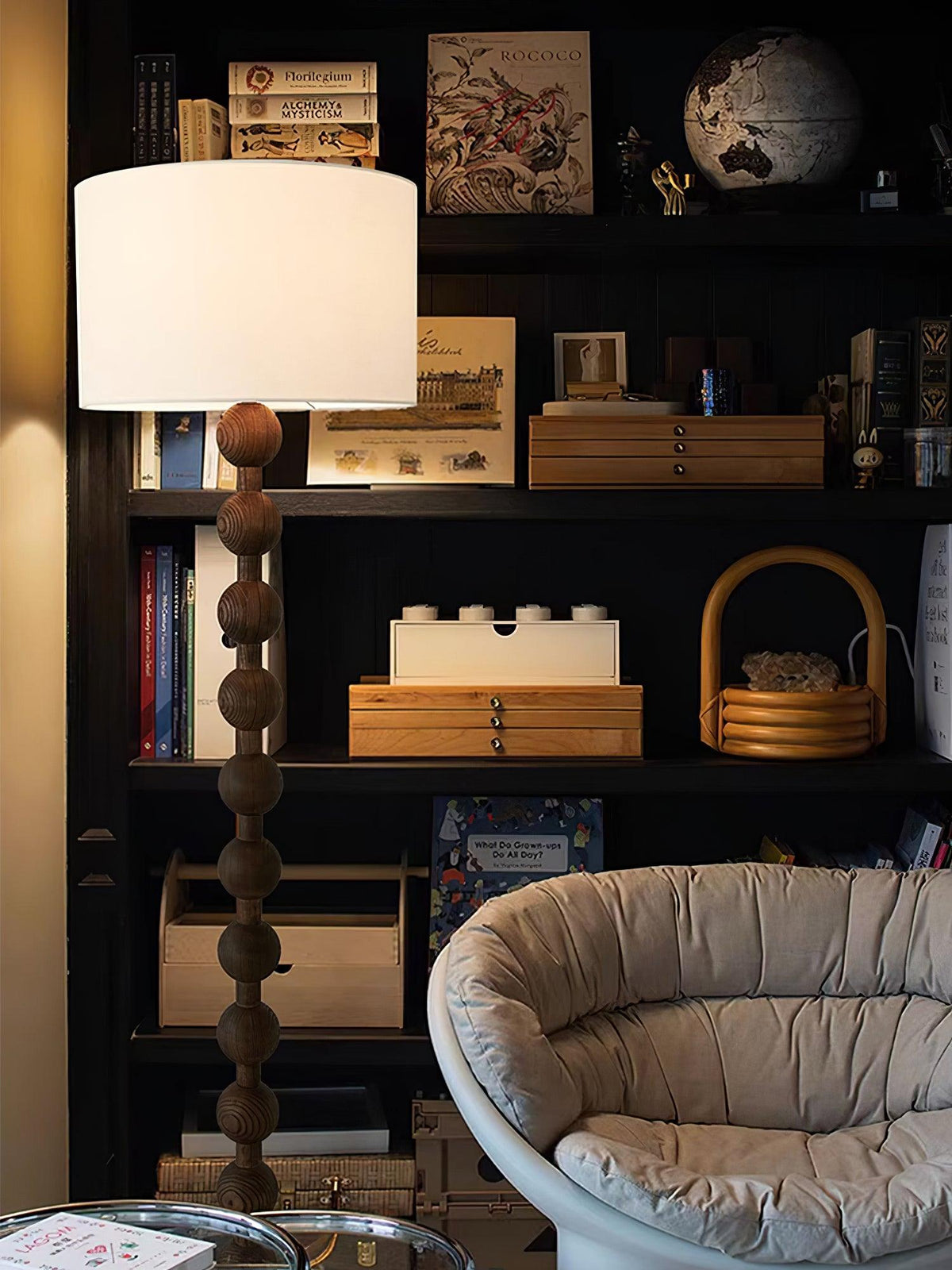 Lampadaire haut avec abat-jour blanc, 160 cm, base en bois naturel, éclairage d'appoint à intensité variable pour chambre, salon, coin lecture, décoration moderne