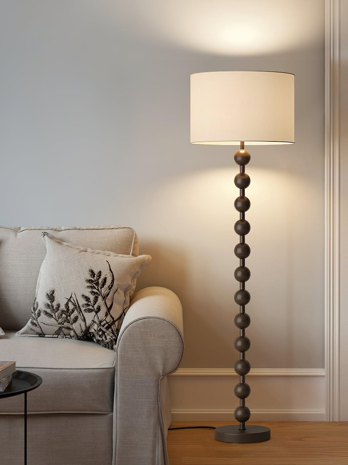 Lampadaire haut avec abat-jour blanc, 160 cm, base en bois naturel, éclairage d'appoint à intensité variable pour chambre, salon, coin lecture, décoration moderne
