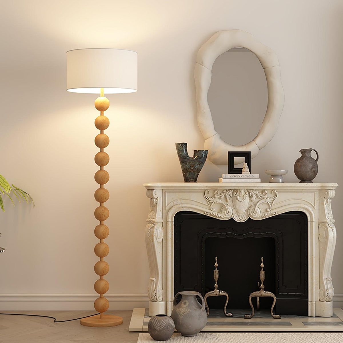 Lampadaire haut avec abat-jour blanc, 160 cm, base en bois naturel, éclairage d'appoint à intensité variable pour chambre, salon, coin lecture, décoration moderne