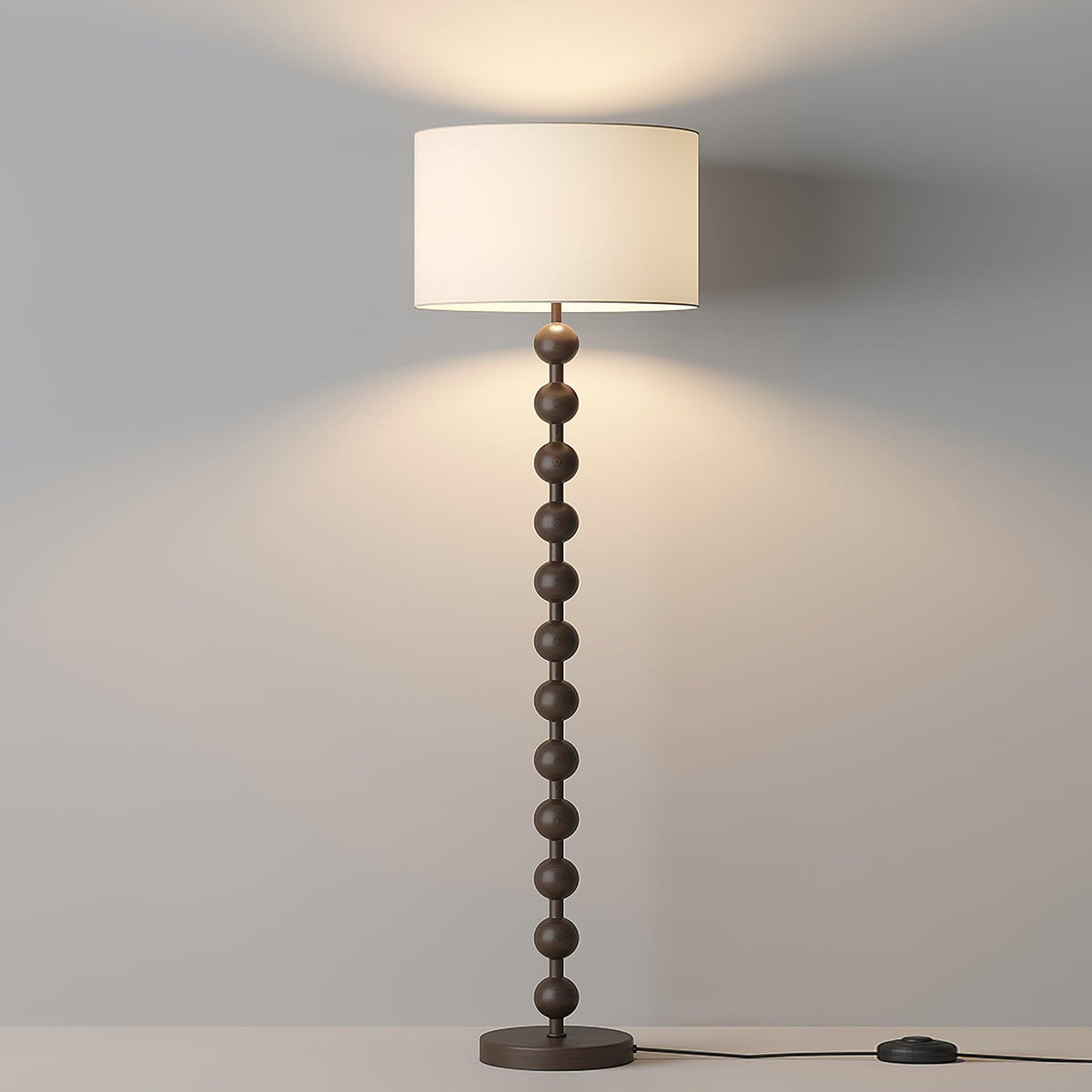Lampadaire haut avec abat-jour blanc, 160 cm, base en bois naturel, éclairage d'appoint à intensité variable pour chambre, salon, coin lecture, décoration moderne