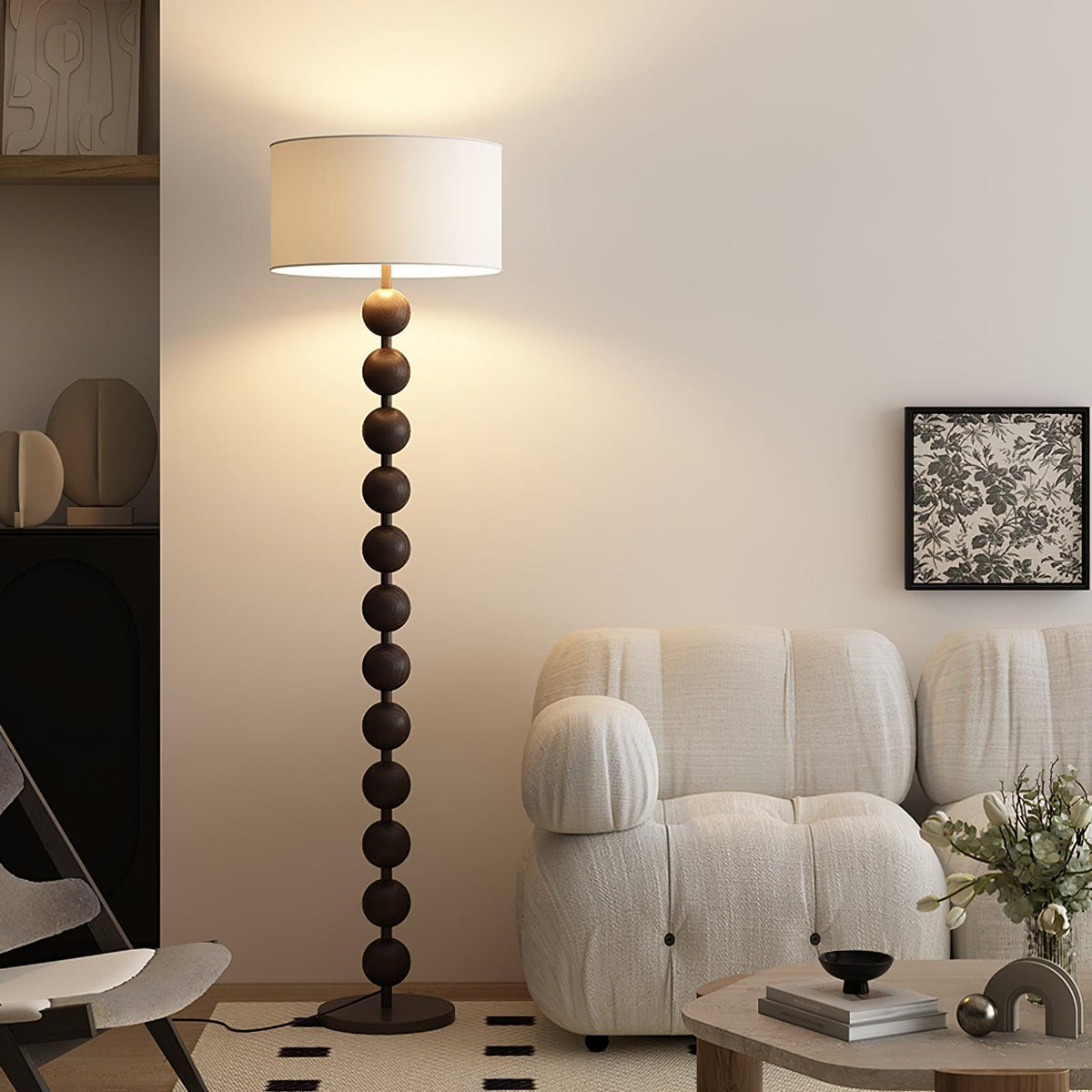 Lampadaire haut avec abat-jour blanc, 160 cm, base en bois naturel, éclairage d'appoint à intensité variable pour chambre, salon, coin lecture, décoration moderne
