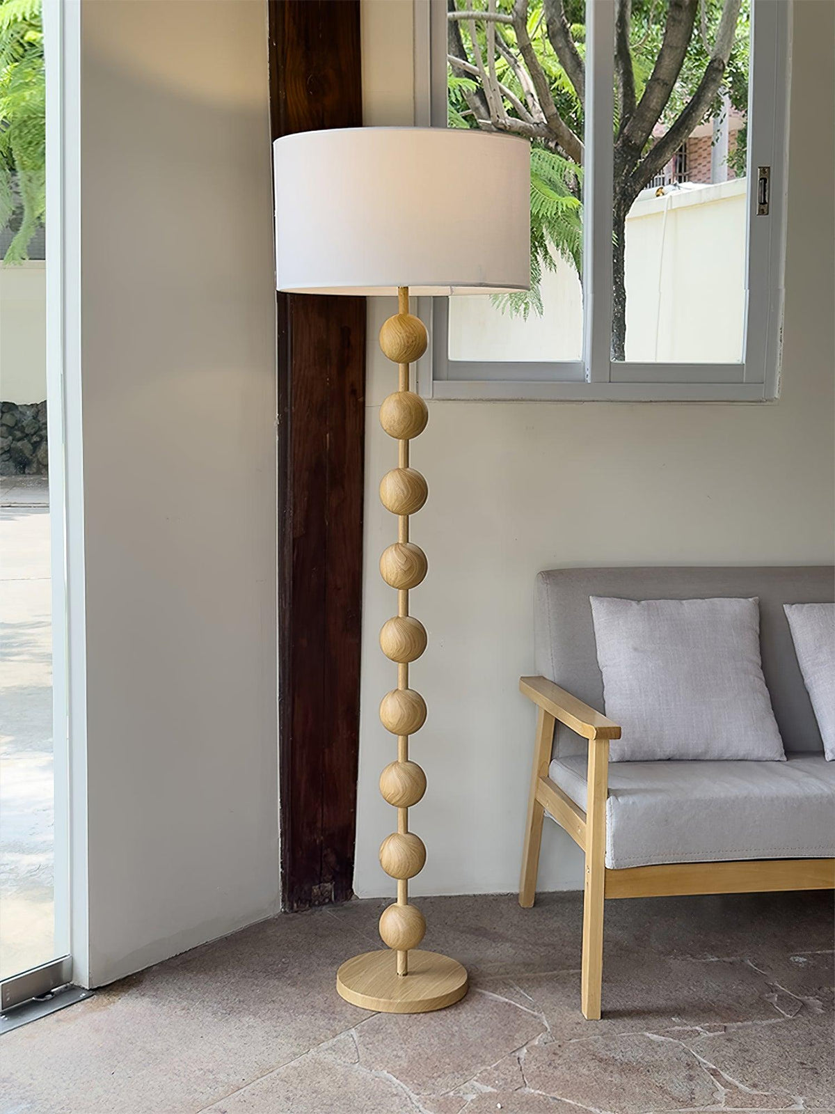Lampadaire haut avec abat-jour blanc, 160 cm, base en bois naturel, éclairage d'appoint à intensité variable pour chambre, salon, coin lecture, décoration moderne