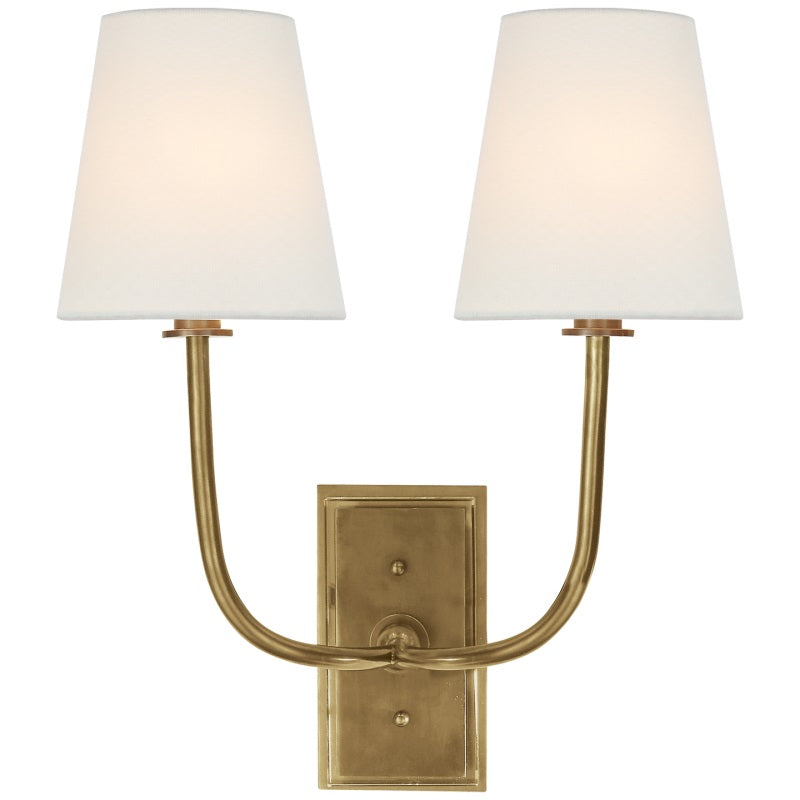 Fabric Shade Sconce Light with Brass Arm for Bedroom Reading & Hallway Accent | E12 Socket, Warm Ambient Glow, Space-Saving Install