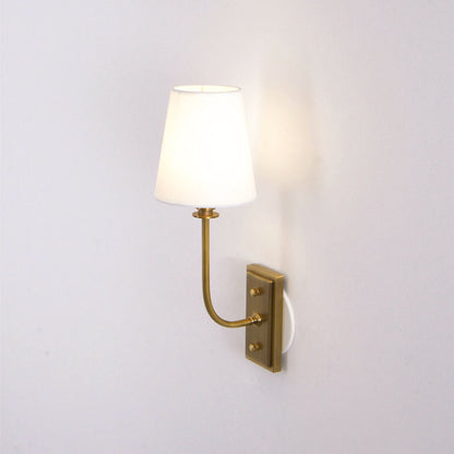 Fabric Shade Sconce Light with Brass Arm for Bedroom Reading & Hallway Accent | E12 Socket, Warm Ambient Glow, Space-Saving Install