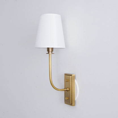 Fabric Shade Sconce Light with Brass Arm for Bedroom Reading & Hallway Accent | E12 Socket, Warm Ambient Glow, Space-Saving Install