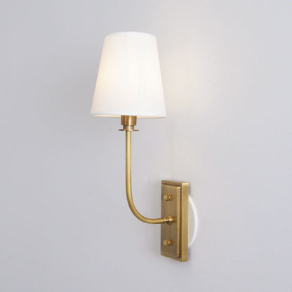 Fabric Shade Sconce Light with Brass Arm for Bedroom Reading & Hallway Accent | E12 Socket, Warm Ambient Glow, Space-Saving Install