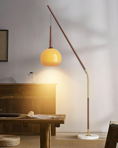 Arc Floor Lamp with Orange Glass Shade and Marble Base 66 in Tall for Living Room Bedroom Reading Corner Ambient Lighting Decor Side Lamp