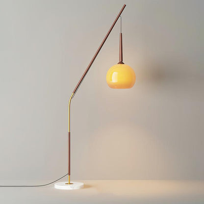 Arc Floor Lamp with Orange Glass Shade and Marble Base 66 in Tall for Living Room Bedroom Reading Corner Ambient Lighting Decor Side Lamp