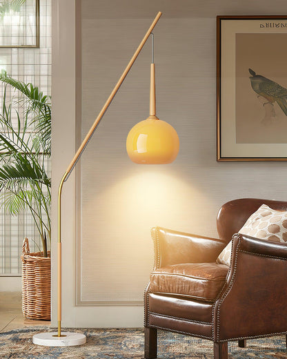 Arc Floor Lamp with Orange Glass Shade and Marble Base 66 in Tall for Living Room Bedroom Reading Corner Ambient Lighting Decor Side Lamp