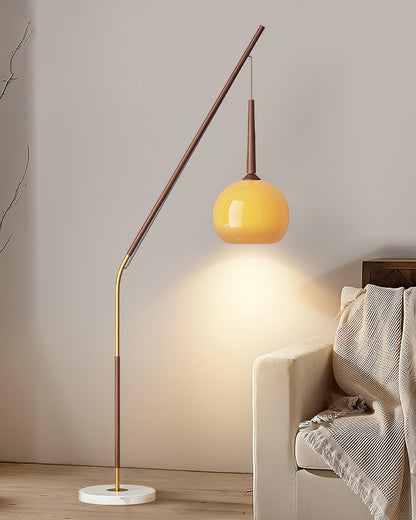 Arc Floor Lamp with Orange Glass Shade and Marble Base 66 in Tall for Living Room Bedroom Reading Corner Ambient Lighting Decor Side Lamp