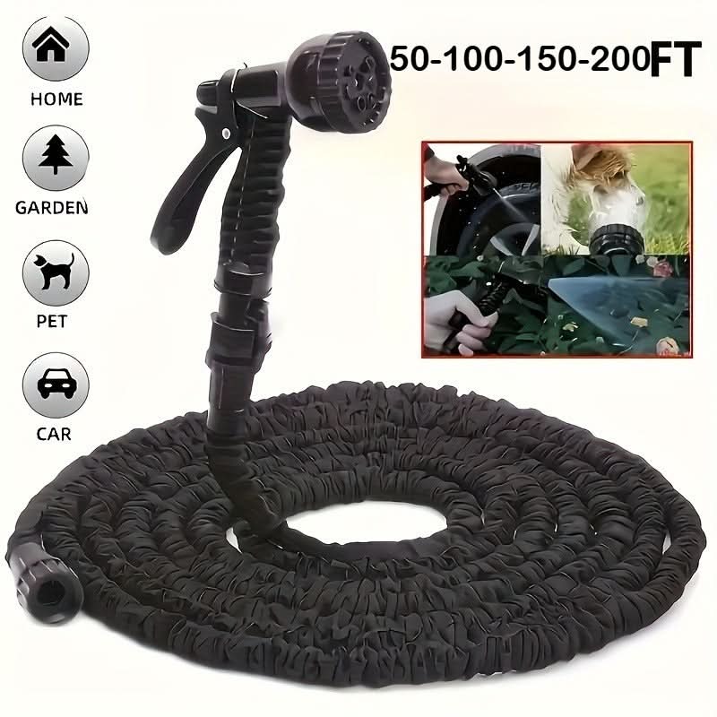 Expanding Garden Hose with 7-Pattern Spray Nozzle for Watering Lawns Patios Cars | Lightweight Flexible Coil Design | 50 100 150 200 ft