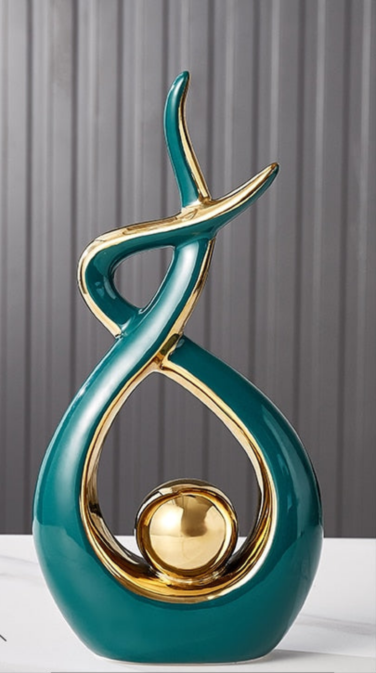 Sculpted Ceramic Figurine 12 Inch Emerald Gold Accent Handcrafted Art Object for Console Shelf Sideboard Mantel Modern Home Styling Statemen