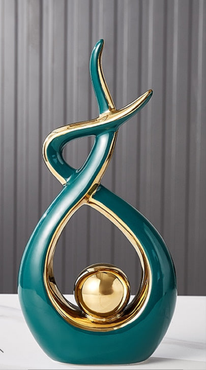 Sculpted Ceramic Figurine 12 Inch Emerald Gold Accent Handcrafted Art Object for Console Shelf Sideboard Mantel Modern Home Styling Statemen