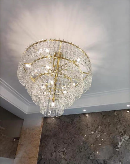 Multi-Tiered Crystal Ring Chandelier with Glass Chain Links for Dining Rooms and Living Rooms 36 48 60 Inch