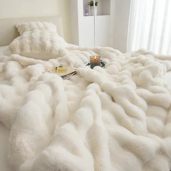 Plush Faux Fur Throw Blanket 63x79 Inches Soft Oversized Lap Coverlet for Sofa Bed Couch Lounge Chair Reading Nook Winter Warmth Home Accent