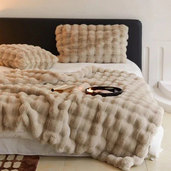 Plush Faux Fur Accent Pillow Cover 20x20 Inches Square Decorative Cushion Case for Sofas Chairs Beds Bedroom Living Room Decor Cream Tan Gra