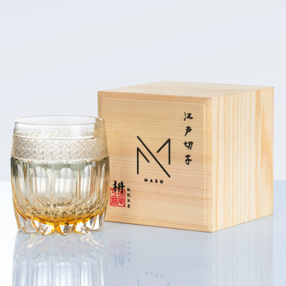 Hand-Cut Crystal Whisky Glass with Starburst Pattern, Gift-Boxed Japanese Tumbler for Spirits