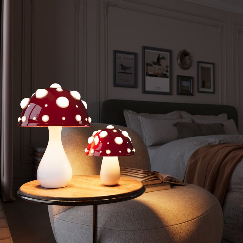 Decorative Mushroom Desk Lamp with Dimmable LED Light for Bedroom & Office | USB Rechargeable & Plug-In Options