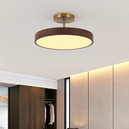 Flush Mount Ceiling Light with Wood Grain Finish & Gold Frame – Modern Scandinavian Design for Living Room, Bedroom & Dining Room