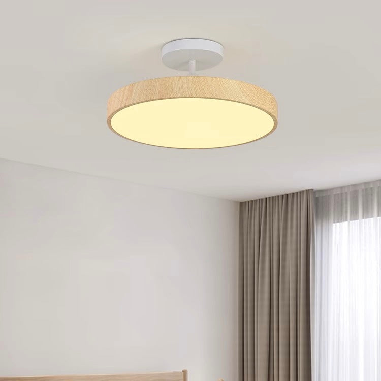 Semi-Flush Mount LED Fixture with Wood Grain Accent for Bedroom, Living Room & Dining Room Ambient Lighting