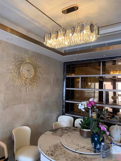 Dimmable Crystal Chandelier for Dining Room & Living Room – Adjustable Chain, Faceted Prisms, Multiple Sizes – Round & Rectangle
