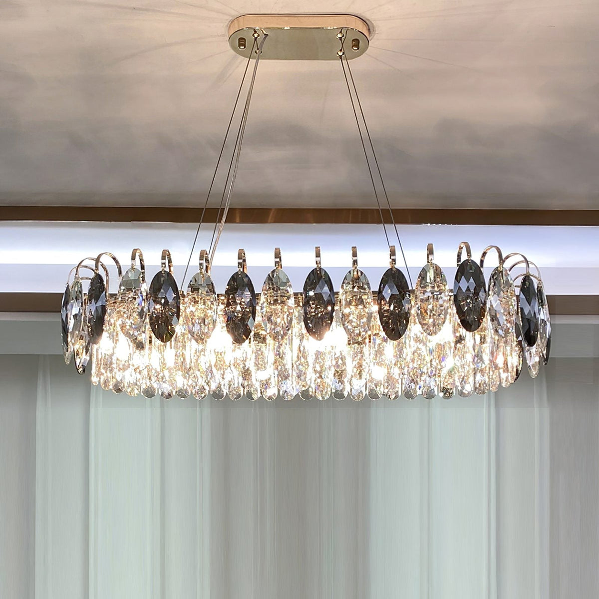 Dimmable Crystal Chandelier for Dining Room & Living Room – Adjustable Chain, Faceted Prisms, Multiple Sizes – Round & Rectangle