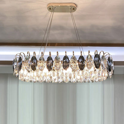 Dimmable Crystal Chandelier for Dining Room & Living Room – Adjustable Chain, Faceted Prisms, Multiple Sizes – Round & Rectangle