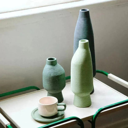 Ceramic Vessel 11.8 Inches Tall Green Artisan Home Accent Mantel Decor Sculptural Pottery for Shelf Console Table Centerpiece