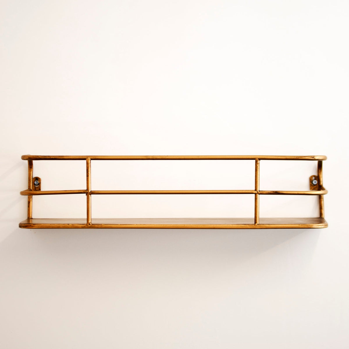 Floating Metal Display Shelf 22 Inches Wide Warm Brass Finish for Kitchen Bathroom Entryway Wire Frame Hanging Storage Organizer Rack