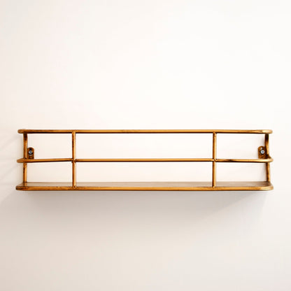 Floating Metal Display Shelf 22 Inches Wide Warm Brass Finish for Kitchen Bathroom Entryway Wire Frame Hanging Storage Organizer Rack