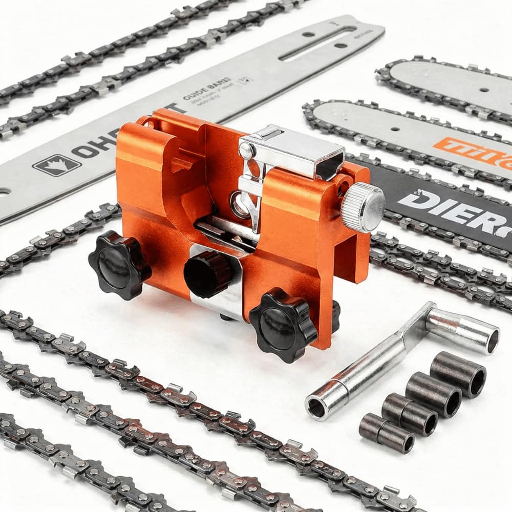 Affûteur de tronçonneuse compact, construction métallique durable
