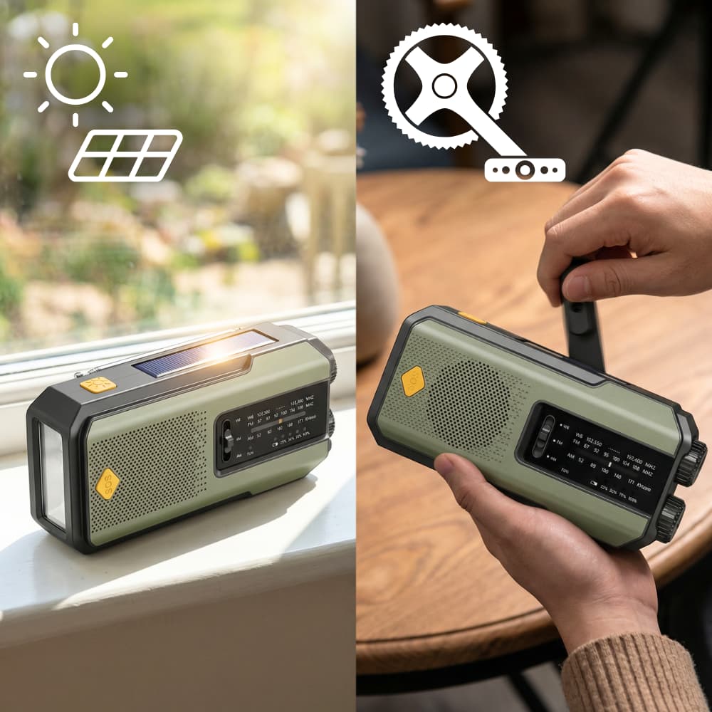 Radio d'urgence portable à énergie solaire avec lampe de poche
