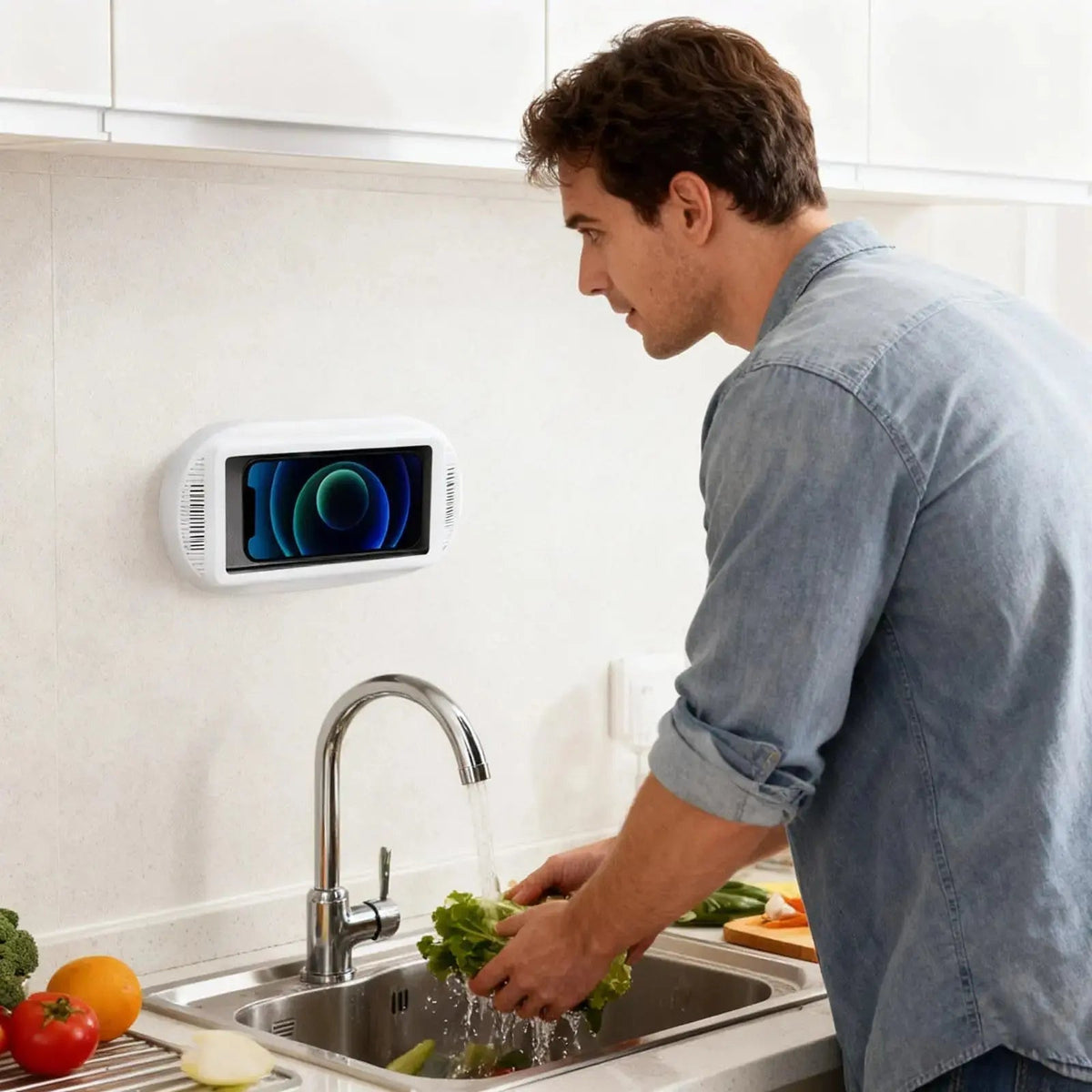 Wall-Mount Rotating Waterproof Phone Case for Shower & Bathroom with Touch Screen Access