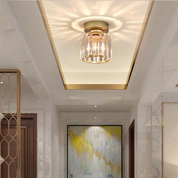 Cube Crystal Flush Mount Ceiling Light with Brass Frame 10 Inch for Bedroom Hallway Entryway Living Room Office Modern Home Lighting Fixture