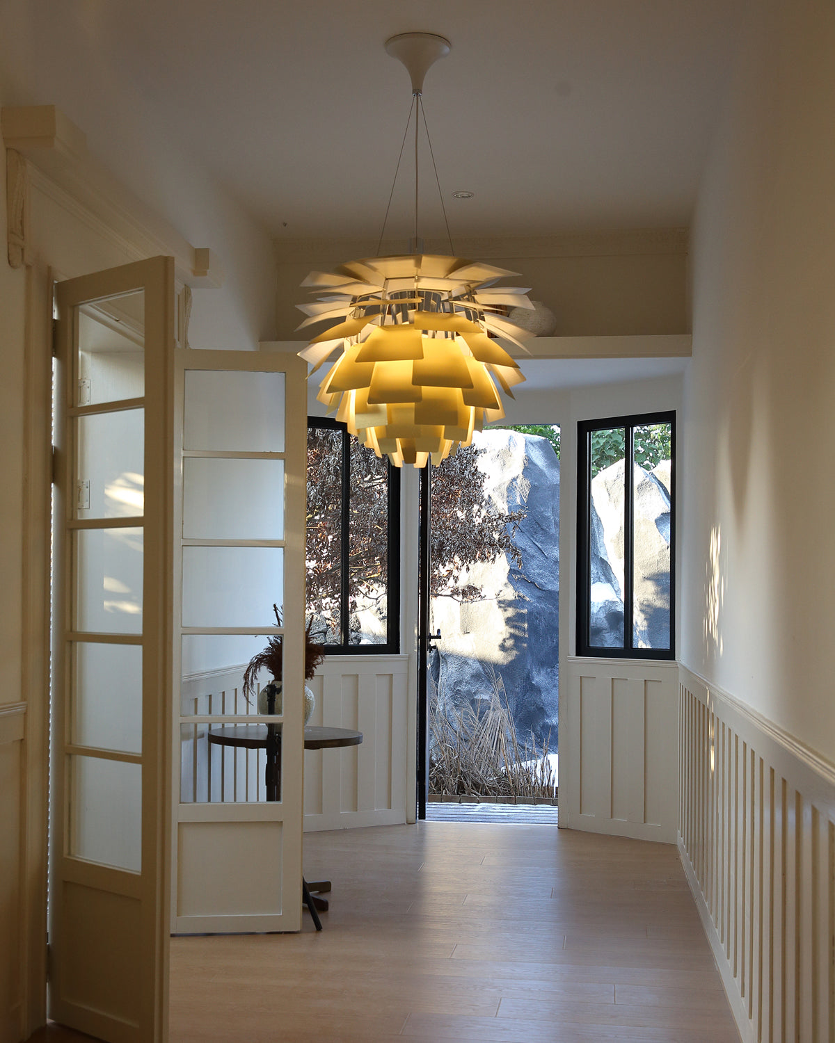 Layered Metal Fixture 19 in Wide Warm White E27 Socket Adjustable Height Kitchen Island Dining Room Cord Suspended Overhead Lighting Texture