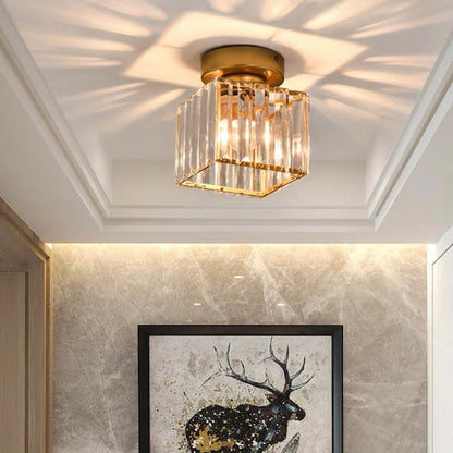 Flush Mount Crystal Light Fixture E27 Socket Black Gold for Bedroom Living Room Hallway Indoor Home Décor Compact Reflective Shade Elegant A